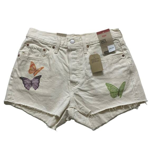 Levi's 501 Jean Shorts ButterflyPrint Raw Hem Women's Size 27 Button Fly New - Picture 5 of 14